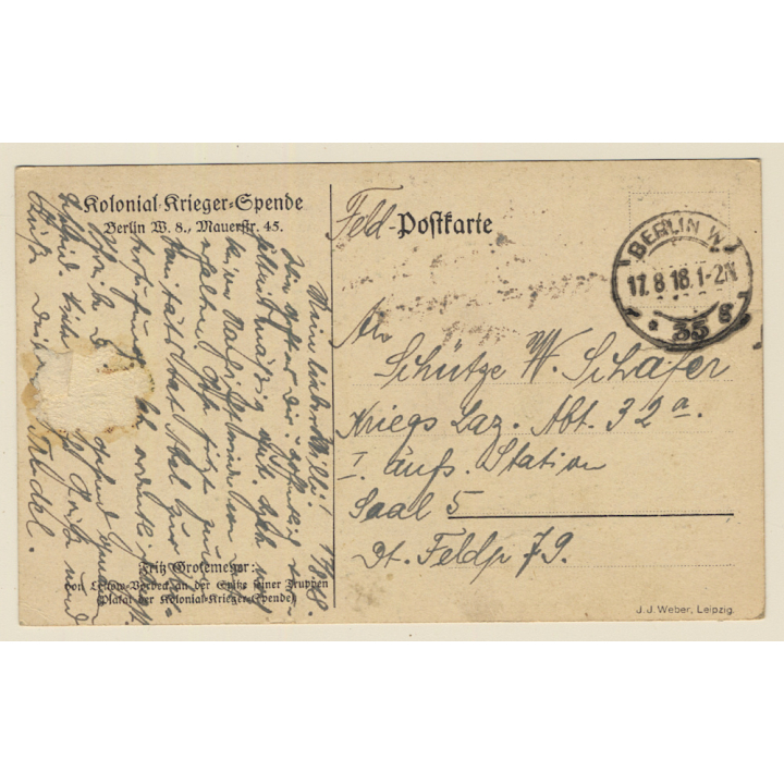 Germany - WW1: Ostafrika - Kolonial Krieger Spende (Vintage PC 1918)