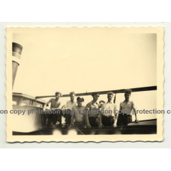 Group Of German Boatmen On Deck Of Barge (Vintage Photo B/W ~1950)