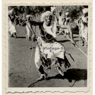 Congo Belge: Watusi Tribe Members At Dance Ritual / Ethnic (Vintage Photo ~1950s)