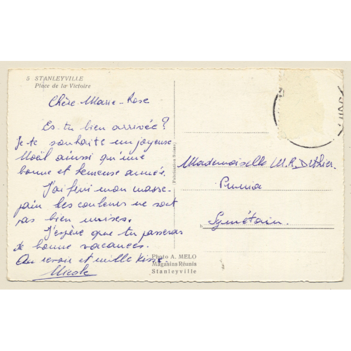 Stanleyville / Congo Belge: Place De La Victorie (Vintage RPPC ~1950s)