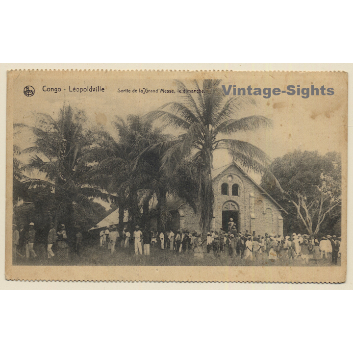 Léopoldville - Kinshasa / Congo Belge: Sortie De La Grand Messe(Vintage PC ~1910s/1920s)