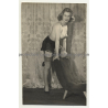 Busty Semi Nude Brunette On Lounge Chair *1 (Vintage Photo ~1950s)