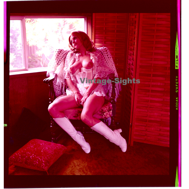 Erotic Study: Busty Nude Blonde With White Blanket*6 / High Boots (Vintage Diapositive KORENJAK 1970s/1980s)