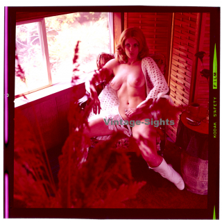 Erotic Study: Busty Nude Blonde With White Blanket*9 / Boobs (Vintage Diapositive KORENJAK 1970s/1980s)