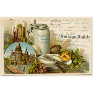 München: Löwenbräu Keller - Bierkrug (Vintage PC 1905)