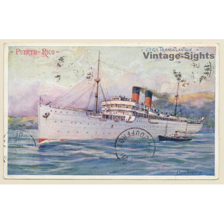 Puerto Rico: Transatlantique SS La Bretagne / Steamer (Vintage PC 1906?)