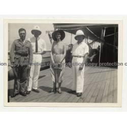Belgian Colonialists On Deck Of Steamer Elisabethville / Congo  (Vintage Photo B/W ~1940s/1950s)