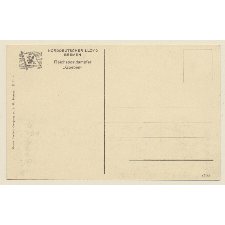 Norddeutscher Lloyd Bremen: Reichspostdampfer Goeben (Vintage PC ~1910s)