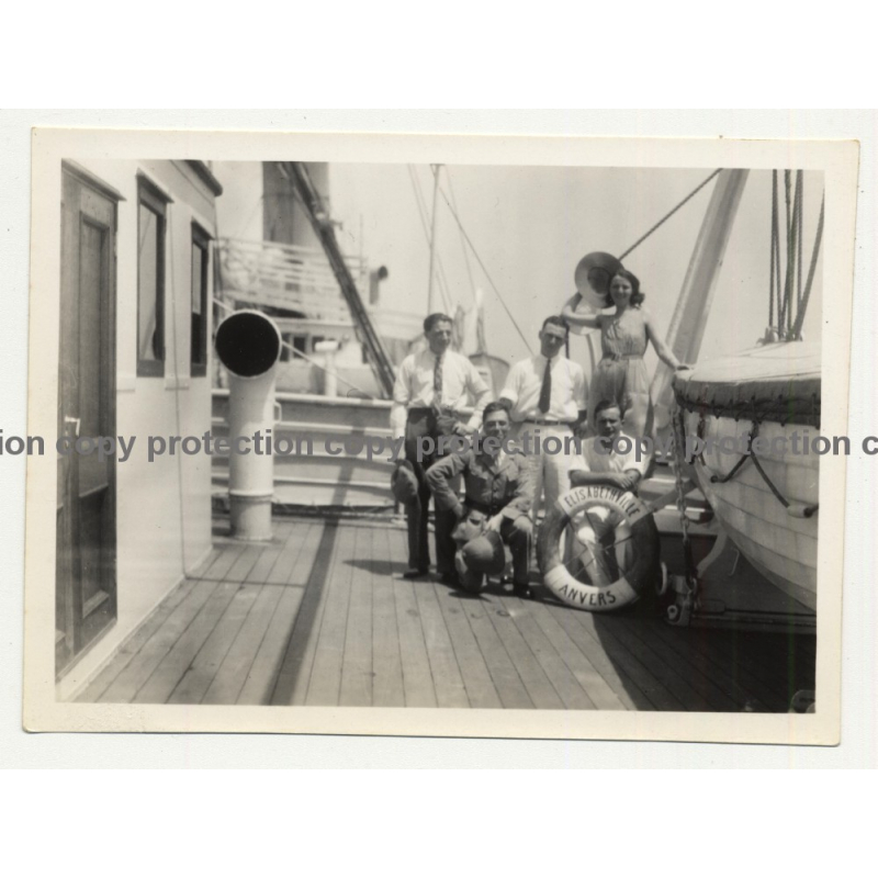 Belgian Colonialists On Deck Of Steamer Elisabethville / Congo  (Vintage Photo B/W ~1940s/1950s)