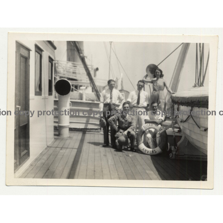 Belgian Colonialists On Deck Of Steamer Elisabethville / Congo  (Vintage Photo B/W ~1940s/1950s)