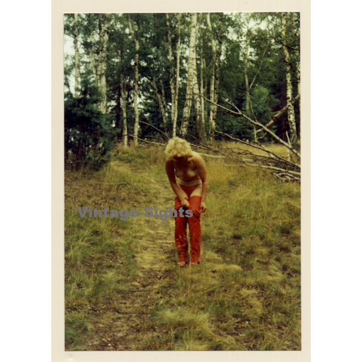 Erotic Study: Natural Semi Nude Blonde Undresses In Forest (Vintage Photo East Germany 1980s/1990s)
