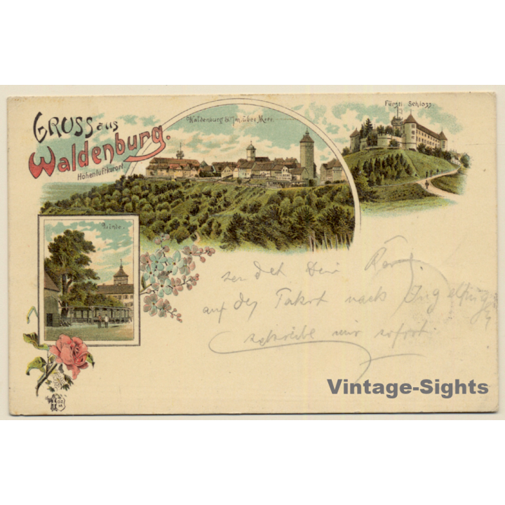 Waldenburg / Ba-Wü: Fürstliches Schloss - Linde (Vintage PC Litho 1897)