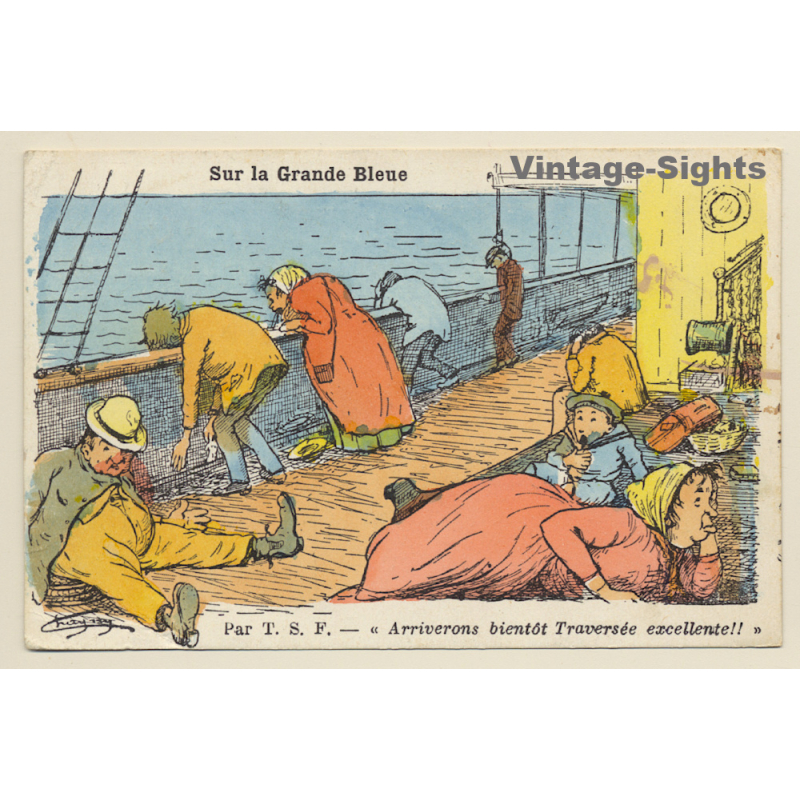 Algeria: Sur Le Grande Bleu / Sea Sick - Humor (Vintage PC 1923)
