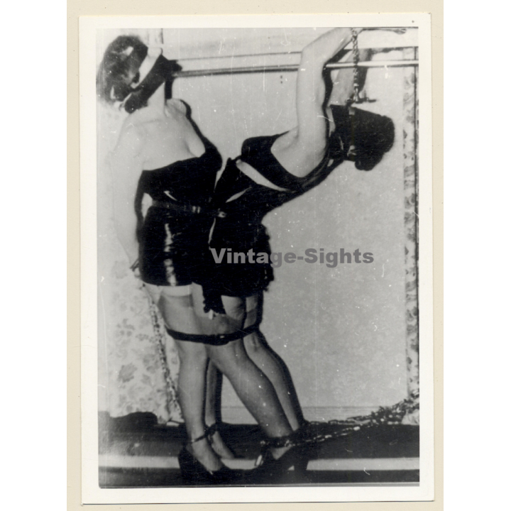 BDSM Study: 2 Maids In Lacquer Outfits Tied To Each Other / Face Mask (2nd Gen Photo ~1950s/1960s)