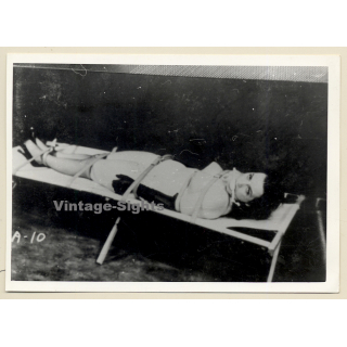 BDSM Study: Slim Dark-Haired Maid Tied To Camp Bed / Bondage (2nd Gen Photo ~1950s/1960s)