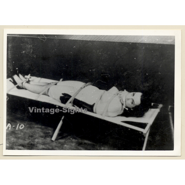 BDSM Study: Slim Dark-Haired Maid Tied To Camp Bed / Bondage (2nd Gen Photo ~1950s/1960s)