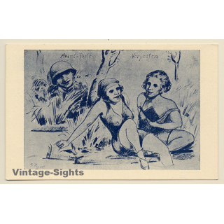 Avant-Poste / Vorposten: Soldier Peeping On 2 Semi Nude Females (Vintage PC ~1910s)
