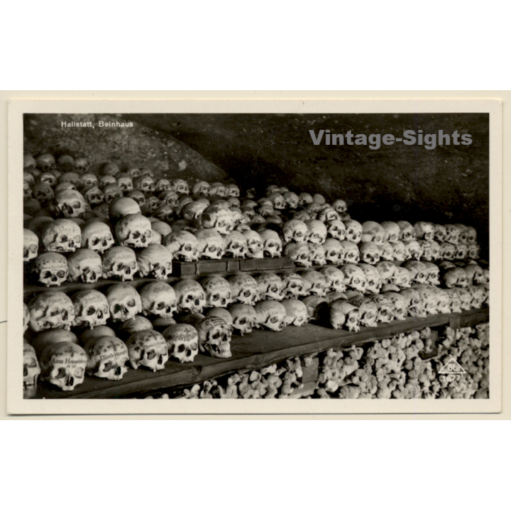 Hallstatt: Beinhaus / Labeled Human Skulls - Death (Vintage RPPC ~1910s/1920s)