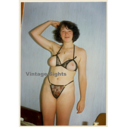 Erotic Study: Busty Topless Dark-Haired Female / Cheeky Bra (Vintage Photo East Germany 1990s)