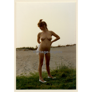 Erotic Study: Cheeky Brunette Semi Nude Outdoors*3 / Baltic Sea Beach (Vintage Photo East Germany 1990s)