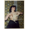 Erotic Study: Natural Dark-Haired Female Takes Off Bra (Vintage Photo GDR 1980s)