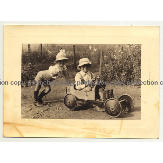 2 Proud Kids & Their Soapbox (Vintage Photo B/W ~1930s)