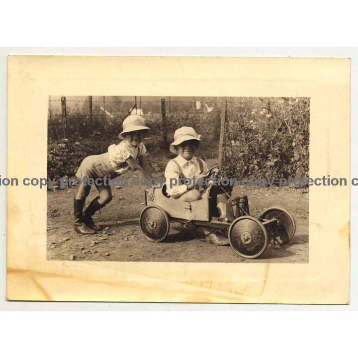 2 Proud Kids & Their Soapbox (Vintage Photo B/W ~1930s)