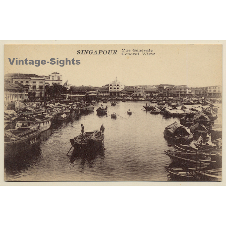 Singapore: View Onto Singapore River (Vintage PC ~1920s)
