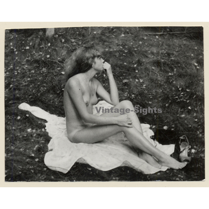 Erotic Study: Natural Slim Blonde Nude In Forest*2 / Sitting (Vintage Photo GDR 1980s)