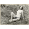Erotic Study: Natural Blonde Nude Sitting In Tall Grass (Vintage Photo GDR 1980s)