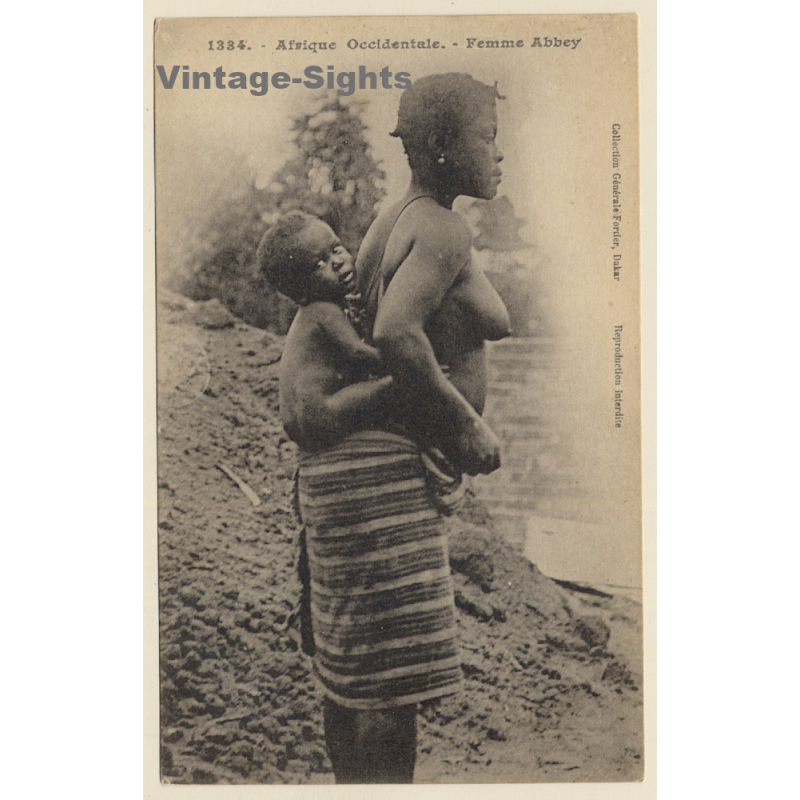 1334 Afrique Occidentale: Femme Abbey & Baby / Ethnic Nude - Cote D'Ivoire (Vintage PC ~1910s/1920s)