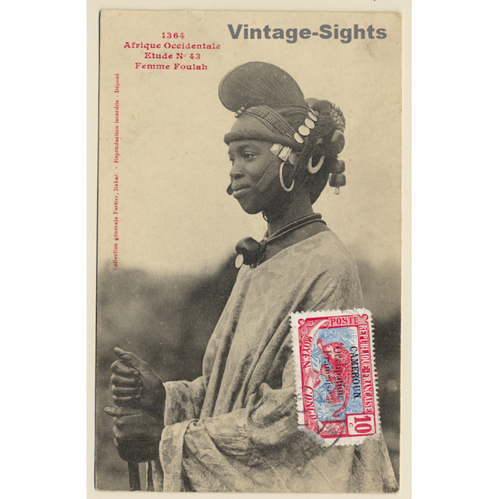 1364 Afrique Occidentale: Femme Foulah / Ethnic - Headdress (Vintage PC 1917)