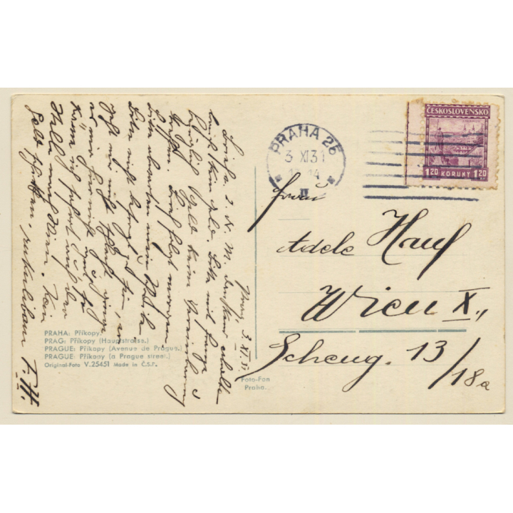 Prague / Czechia: Main Street - Tram  (Vintage RPPC 1931)