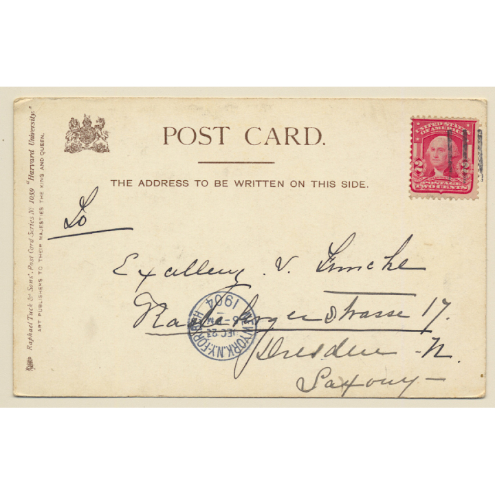 Cambridge / USA: Harvard University - Memorial Hall (Vintage PC 1904)