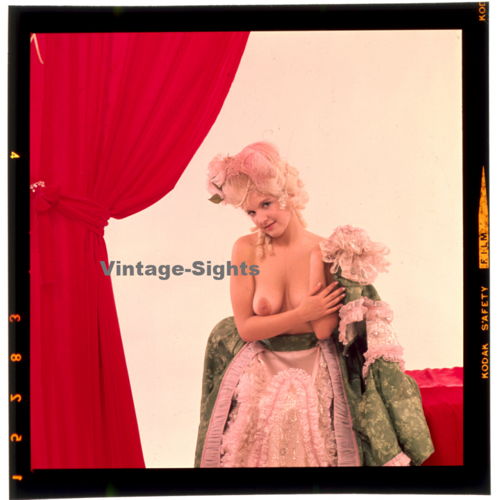 Erotic Study: Busty Topless Female In Baroque Outfit*1 (Vintage Diapositive KORENJAK 1970s/1980s)