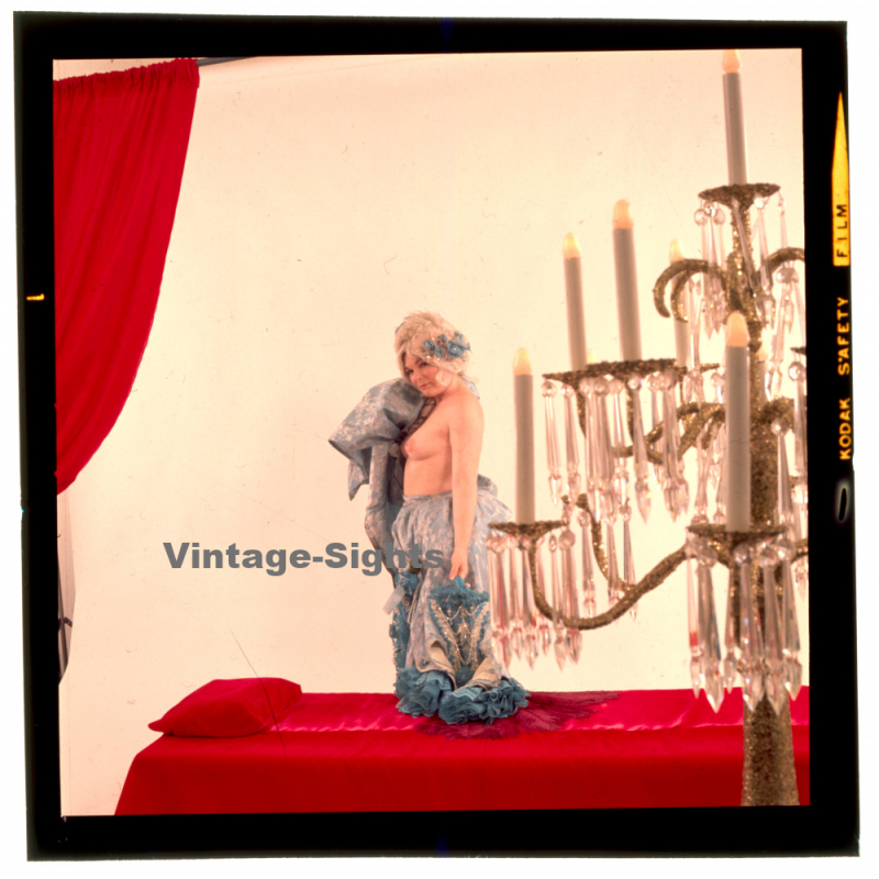 Erotic Study: Busty Topless Female In Baroque Outfit*2 (Vintage Diapositive KORENJAK 1970s/1980s)
