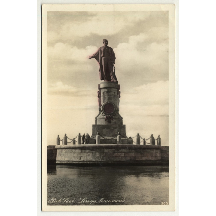 Lehnert & Landrock: Port Said - Lesseps Monument (Vintage RPPC 1920s/1930s)