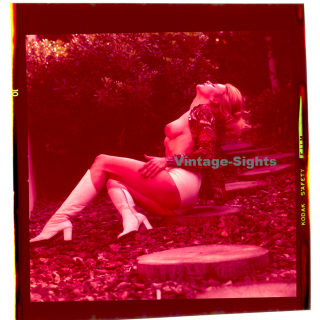 Erotic Study: Busty Topless Blonde In White Hot Pants*4 (Vintage Diapositive KORENJAK 1970s/1980s)