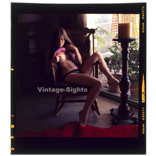 Erotic Study: Lascivious Busty Semi Nude On Chair*2 (Vintage Diapositive KORENJAK 1970s/1980s)