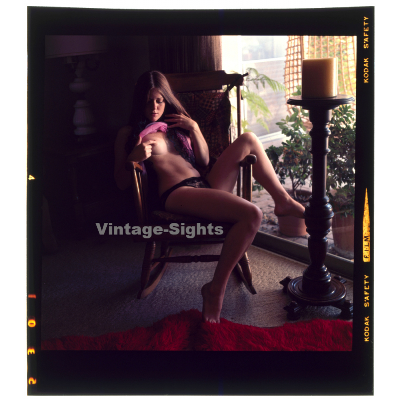 Erotic Study: Lascivious Busty Semi Nude On Chair*2 (Vintage Diapositive KORENJAK 1970s/1980s)