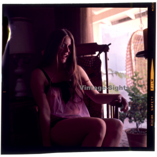 Erotic Study: Lascivious Busty Semi Nude On Chair*3 (Vintage Diapositive KORENJAK 1970s/1980s)