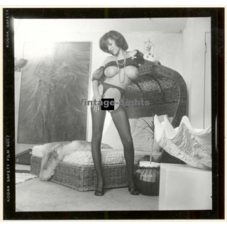 Erotic Study: Slim Curvy Nude On Ratan Beach Chair*1 (Vintage Contact Print 1970s/1980s)