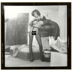 Erotic Study: Slim Curvy Nude On Ratan Beach Chair*1 (Vintage Contact Print 1970s/1980s)