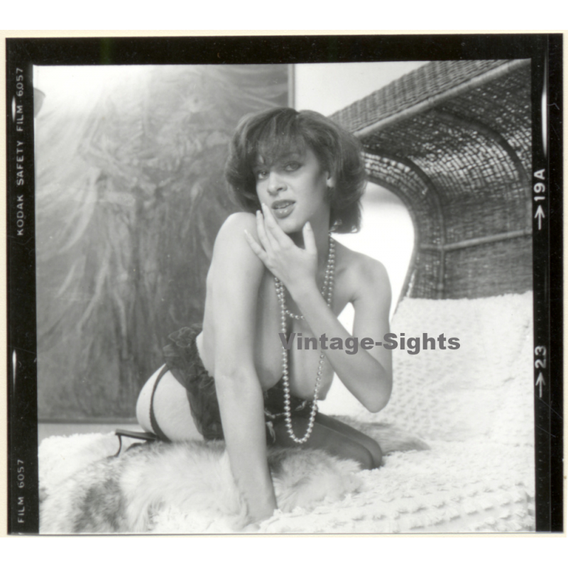 Erotic Study: Slim Curvy Nude On Ratan Beach Chair*4 (Vintage Contact Print 1970s/1980s)