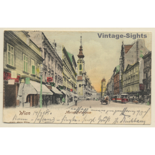Vienna - Wien / Austria: Mariahilferstrasse - Tram (Vintage Hand Colored PC 1905)