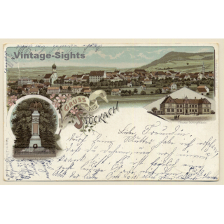 Stockach / Germany: Kriegerdenkmal - Neues Schulgebäude (Vintage PC Litho 1900s)