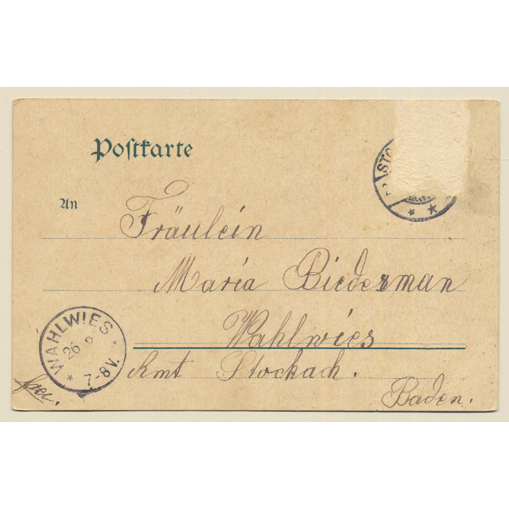 Stockach / Germany: Kriegerdenkmal - Neues Schulgebäude (Vintage PC Litho 1900s)