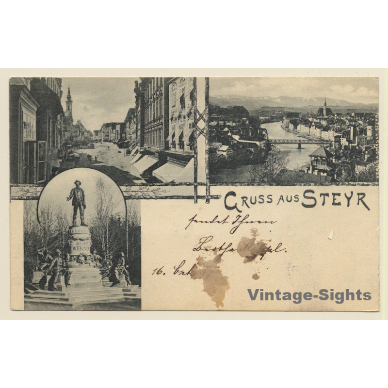 Steyr / Austria: Waffenfabrik - Josef Werndl Denkmal (Vintage PC 1897)