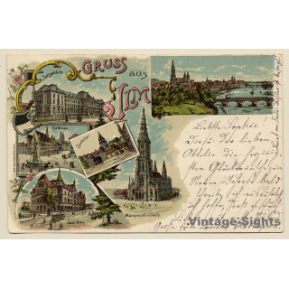 Ulm: Justizgebäude - Rathaus - Zundeltor (Vintage PC Litho 1899)