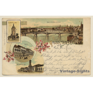 Basel: St. Johanns Tor - Casino - Bahnhof (Vintage PC Litho 1899)